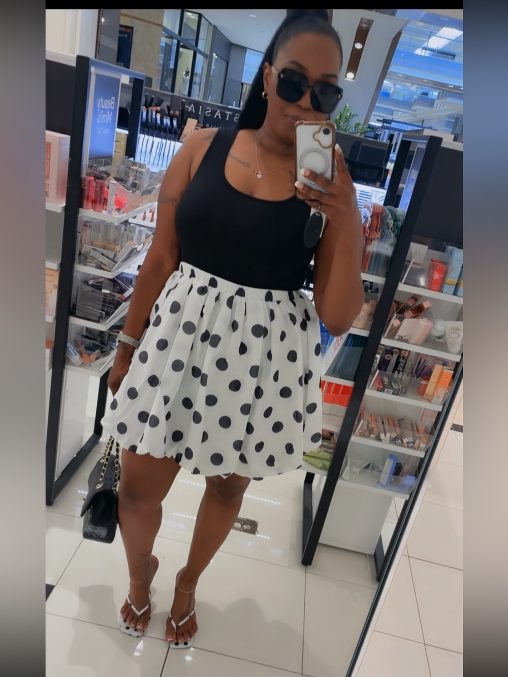 Black White Polka Dot Bubble Hem Mini Dress | Retro Chic Dress
